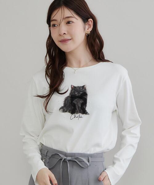 couture brooch(クチュールブローチ)の「猫プリント/ロゴ刺繍アソートロンT(Tシャツ/カットソー・レディース・ホワイト系3/ホワイト系7・36/42/40/38)」の1枚目の写真