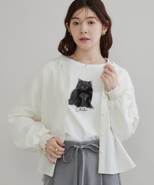couture brooch(クチュールブローチ)の「猫プリント/ロゴ刺繍アソートロンT(Tシャツ/カットソー・レディース・ホワイト系3/ホワイト系7・36/42/40/38)」の6枚目の写真