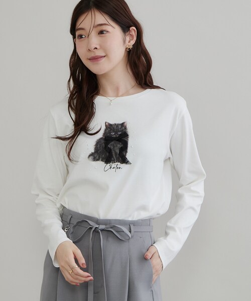 couture brooch(クチュールブローチ)の「猫プリント/ロゴ刺繍アソートロンT(Tシャツ/カットソー・レディース・ホワイト系3/ホワイト系7・36/42/40/38)」の7枚目の写真