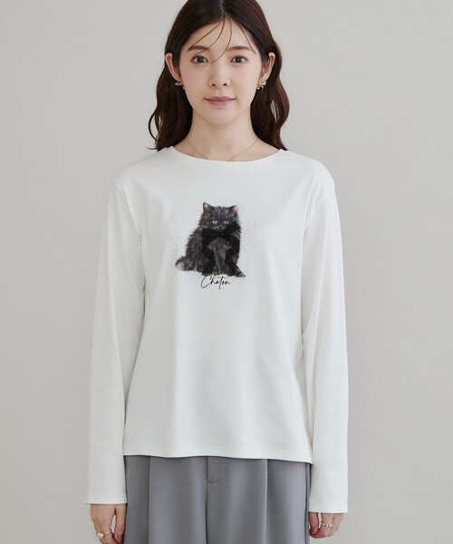couture brooch(クチュールブローチ)の「猫プリント/ロゴ刺繍アソートロンT(Tシャツ/カットソー・レディース・ホワイト系3/ホワイト系7・36/42/40/38)」の5枚目の写真