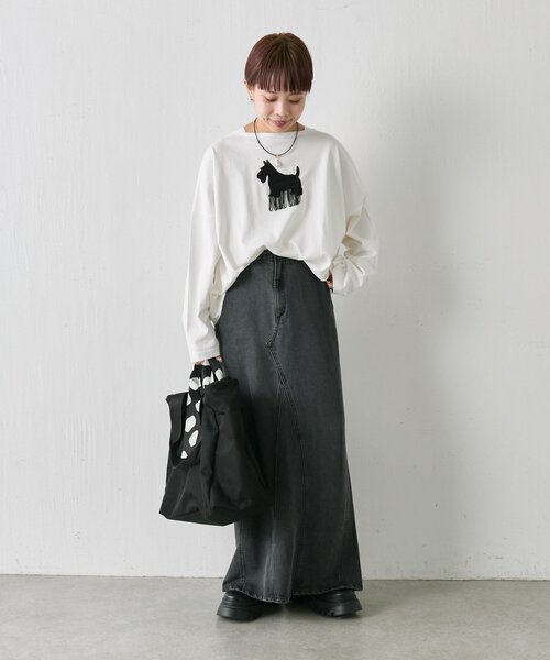 ear PAPILLONNER(イアパピヨネ)の「わんちゃんフリンジロングTシャツ【SUM1 STYLE】(Tシャツ/カットソー・レディース・ホワイト・FREE)」の6枚目の写真