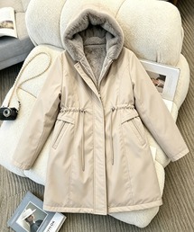 ファーフード ウエストドロスト中綿ロングコート