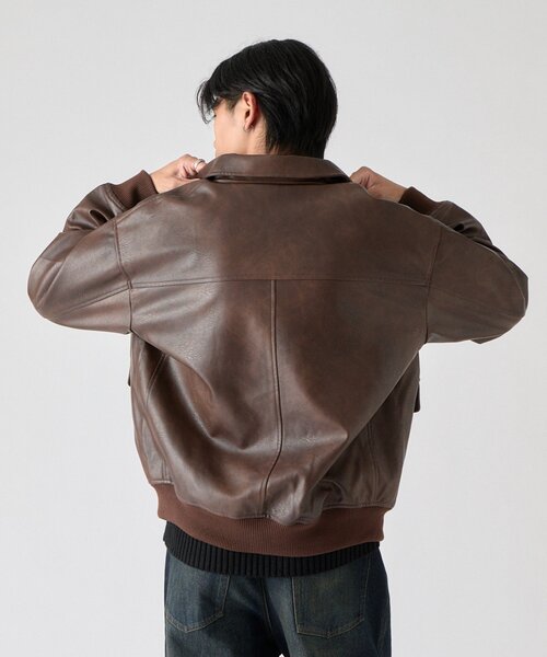 goocy(グーシー)の「【BHPC】フェイクレザーA2ジャケット(ブルゾン・メンズ・ブラウン/ブラック・LARGE/MEDIUM)」の2枚目の写真
