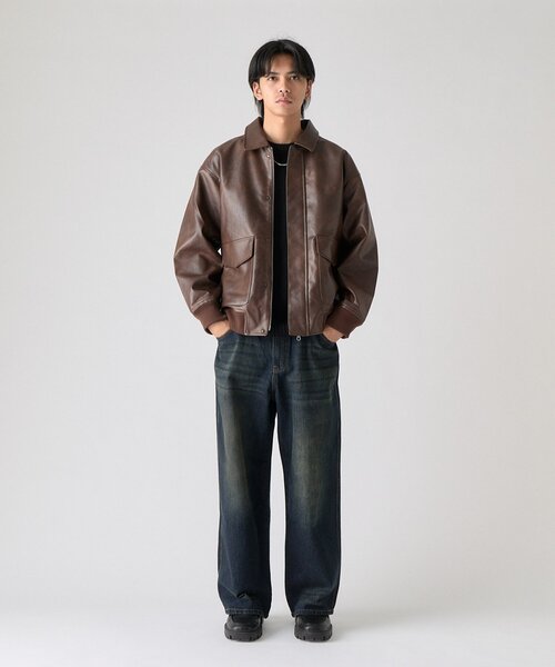 goocy(グーシー)の「【BHPC】フェイクレザーA2ジャケット(ブルゾン・メンズ・ブラウン/ブラック・LARGE/MEDIUM)」の12枚目の写真