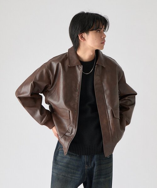 goocy(グーシー)の「【BHPC】フェイクレザーA2ジャケット(ブルゾン・メンズ・ブラウン/ブラック・LARGE/MEDIUM)」の18枚目の写真