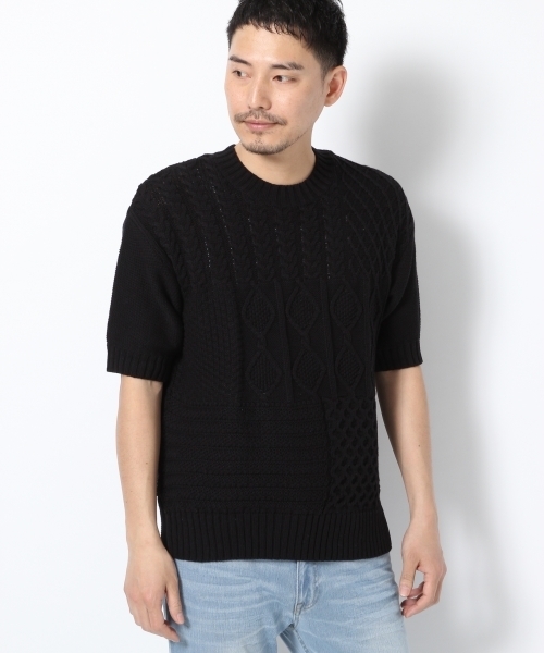 GLOBAL WORK（グローバルワーク）の「クレイジーフィッシャーマン半袖/709826（ニット/セーター・メンズ・ブラック/ネイビー/ホワイト・X-LARGE/MEDIUM/SMALL/LARGE）」の2枚目の写真