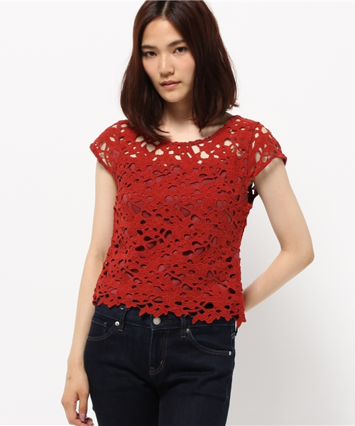 LILIDIA（リリディア）の「ケミカルレースTOP（Tシャツ/カットソー・レディース・アイボリー/ブラック/オレンジ系その他・FREE）」の3枚目の写真