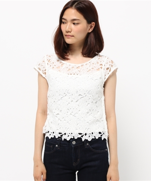 LILIDIA（リリディア）の「ケミカルレースTOP（Tシャツ/カットソー・レディース・アイボリー/ブラック/オレンジ系その他・FREE）」の5枚目の写真