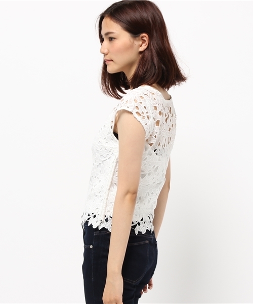 LILIDIA（リリディア）の「ケミカルレースTOP（Tシャツ/カットソー・レディース・アイボリー/ブラック/オレンジ系その他・FREE）」の6枚目の写真