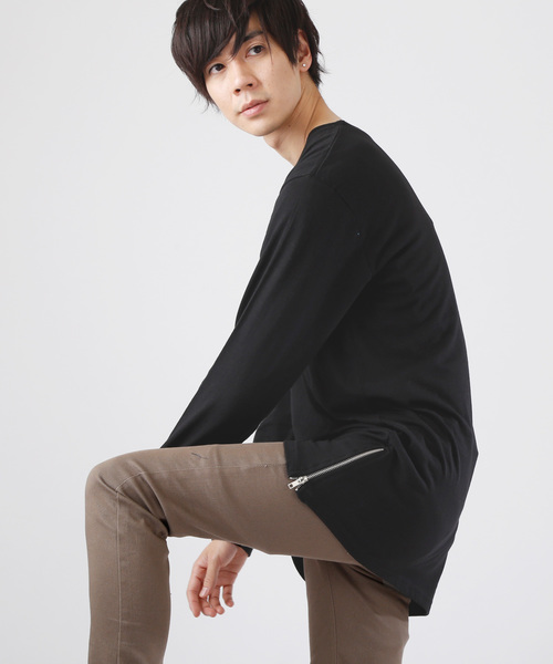 T/C 裾サイドZIP ロング丈カットソー（Tシャツ/カットソー