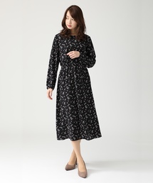 Honeys | 【水玉/ドット/フラワー/花柄】レトロひざ丈ミモレ丈ブラウジングワンピース(ワンピース)