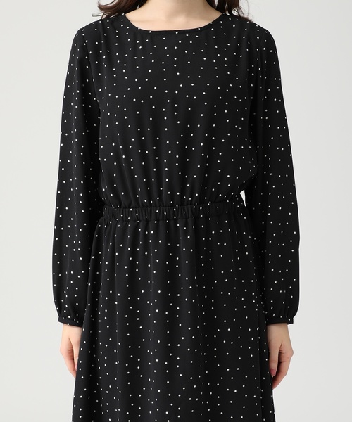 Honeys（ハニーズ）の「【水玉/ドット/フラワー/花柄】レトロひざ丈ミモレ丈ブラウジングワンピース（ワンピース・レディース・ベージュ系その他/ホワイト×ホワイト/ブラック系その他・L/M/S）」の11枚目の写真