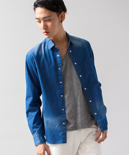 BEAUTY&YOUTH UNITED ARROWS（ビューティーアンドユースユナイテッドアローズ）の「BY ∴ 6オンス デニム レギュラーカラー シャツ◆（シャツ/ブラウス・メンズ・ライトブルー/ロイヤルブルー・LARGE/X-SMALL/X-LARGE/MEDIUM/SMALL）」の4枚目の写真