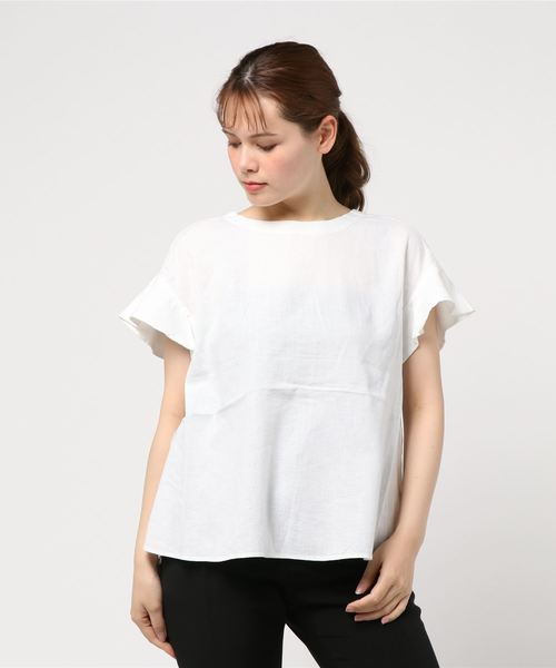 AMERICAN HOLIC（アメリカンホリック）の「麻混バックタックフレアブラウス（シャツ/ブラウス・レディース・オフホワイト/チャコールグレー/ブルー・FREE）」の2枚目の写真