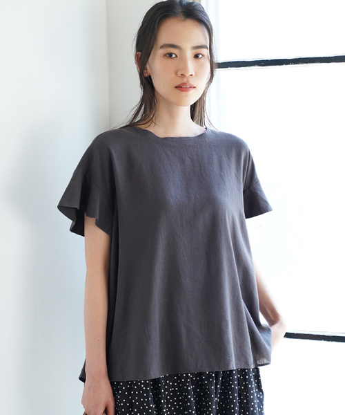 AMERICAN HOLIC（アメリカンホリック）の「麻混バックタックフレアブラウス（シャツ/ブラウス・レディース・オフホワイト/チャコールグレー/ブルー・FREE）」の3枚目の写真