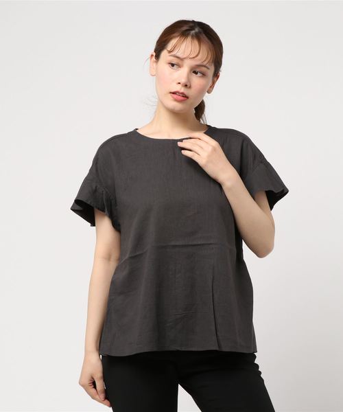 AMERICAN HOLIC（アメリカンホリック）の「麻混バックタックフレアブラウス（シャツ/ブラウス・レディース・オフホワイト/チャコールグレー/ブルー・FREE）」の6枚目の写真