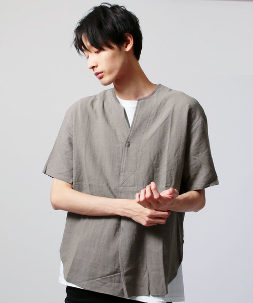 ASTRONOMY(アストロノミー)の「コットンリネンルーズシルエットスキッパーシャツ(Tシャツ/カットソー・メンズ・ブラック/グレー/ナチュラル・L/M)」の3枚目の写真