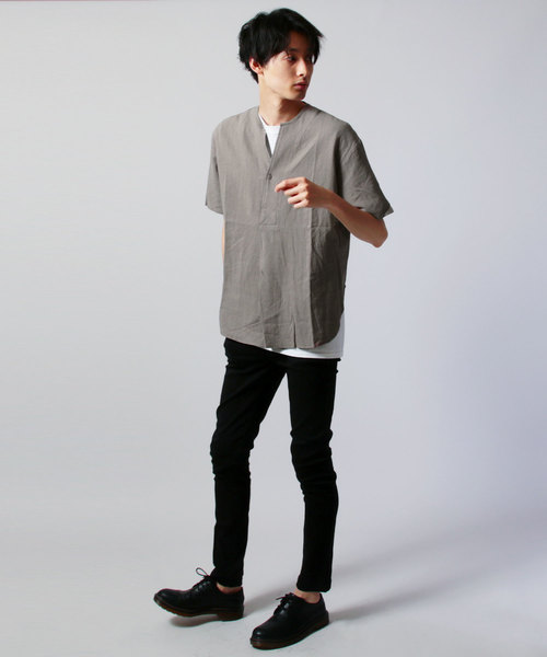 ASTRONOMY(アストロノミー)の「コットンリネンルーズシルエットスキッパーシャツ(Tシャツ/カットソー・メンズ・ブラック/グレー/ナチュラル・L/M)」の14枚目の写真