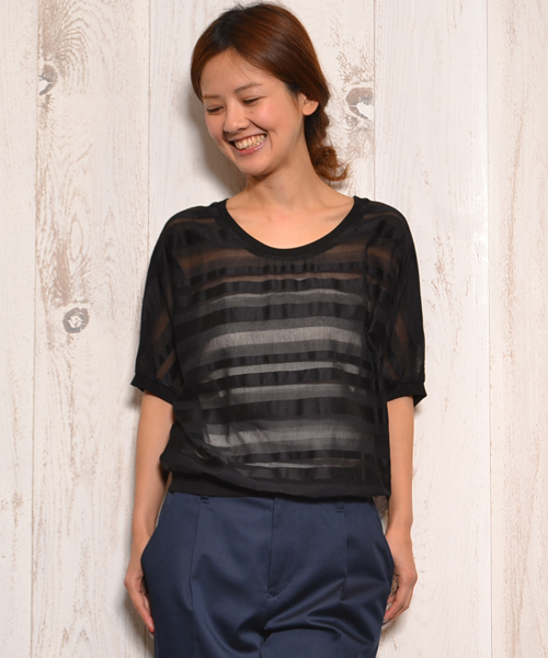 AMERICAN RAG CIE(アメリカンラグシー)の「スウェット風BU/207-ASH-L141-BU175(シャツ/ブラウス・レディース・ブラック/オフホワイト・FREE)」の1枚目の写真