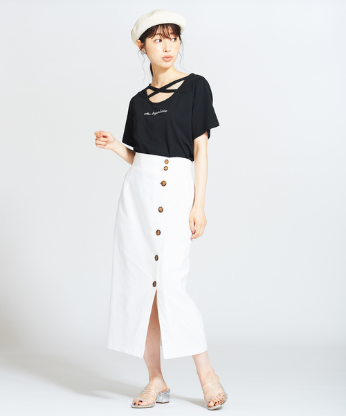 WEGO（ウィゴー）の「WEGO/クロス刺繍ロゴTシャツ（Tシャツ/カットソー・レディース・ピンク/ブラック・FREE）」の8枚目の写真