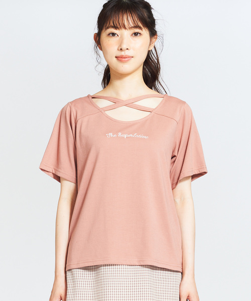 WEGO（ウィゴー）の「WEGO/クロス刺繍ロゴTシャツ（Tシャツ/カットソー・レディース・ピンク/ブラック・FREE）」の9枚目の写真