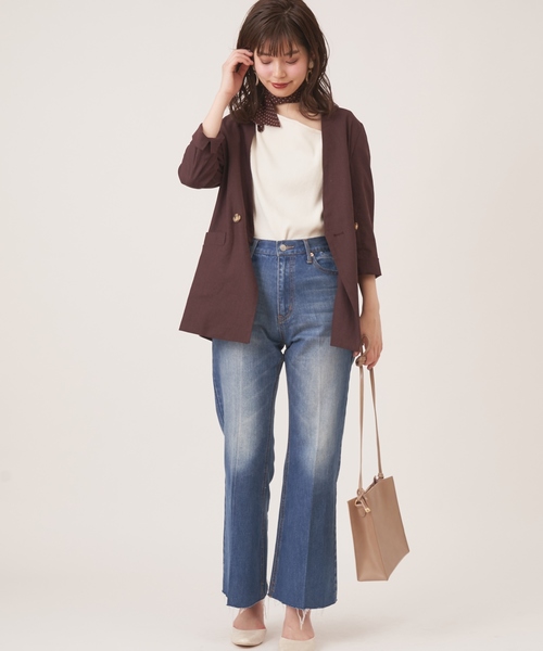 natural couture(ナチュラルクチュール)の「スカーフ付きテレコワンショルT(Tシャツ/カットソー・レディース・オフホワイト/ブラック/ブラウン・FREE)」の20枚目の写真