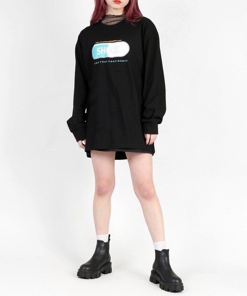 DING（ディング）の「DING/SHOCKロングTシャツ（Tシャツ/カットソー・レディース・ブルー/ブラック/ホワイト・FREE）」の6枚目の写真