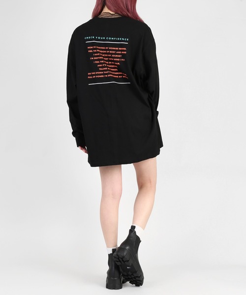 DING（ディング）の「DING/SHOCKロングTシャツ（Tシャツ/カットソー・レディース・ブルー/ブラック/ホワイト・FREE）」の7枚目の写真