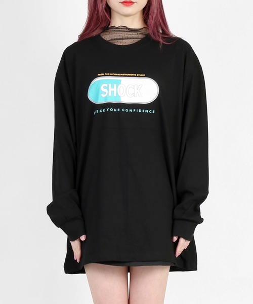 DING（ディング）の「DING/SHOCKロングTシャツ（Tシャツ/カットソー・レディース・ブルー/ブラック/ホワイト・FREE）」の10枚目の写真