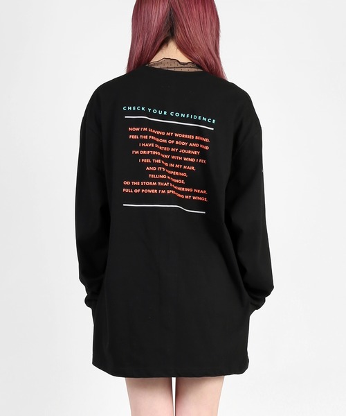 DING（ディング）の「DING/SHOCKロングTシャツ（Tシャツ/カットソー・レディース・ブルー/ブラック/ホワイト・FREE）」の12枚目の写真