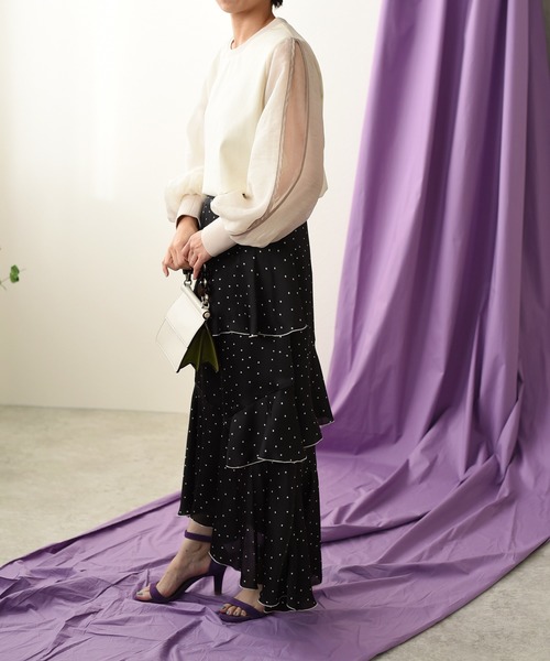 Eimee Law(エイミーロウ)の「パイピングシアースリーブPO(Tシャツ/カットソー・レディース・アイボリー/ブラック/オリーブ・38)」の5枚目の写真