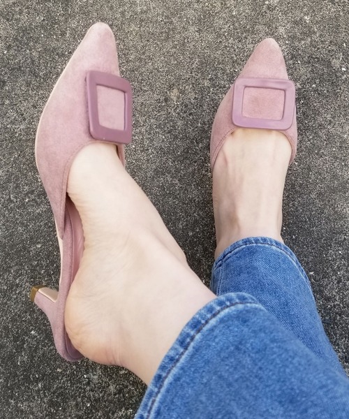 KOBE LETTUCE（コウベレタス）の「スクエアモチーフポインテッドトゥミュールサンダル（サンダル・レディース・ブラック/ホワイト系その他/ベージュ系その他/グリーン系その他/ベビーピンク/チェック・LL/S/M/L）」の5枚目の写真