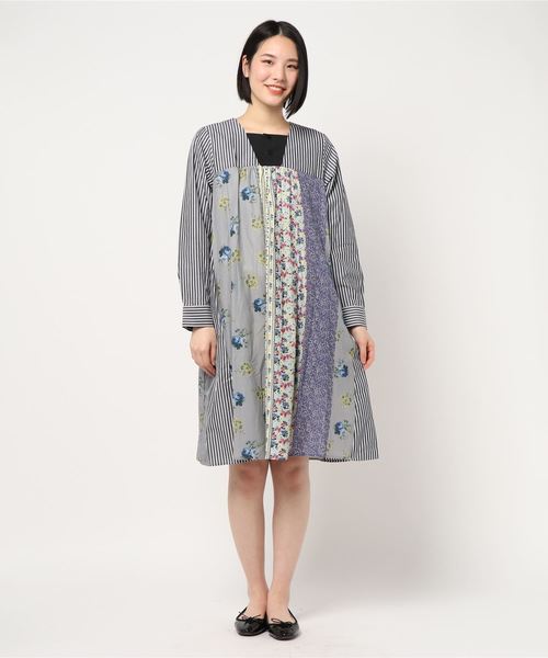 セール Super エスニックパッチワーク風プリント ストライプワンピース ワンピース Super ワンピース Hakka スーパーハッカ のファッション