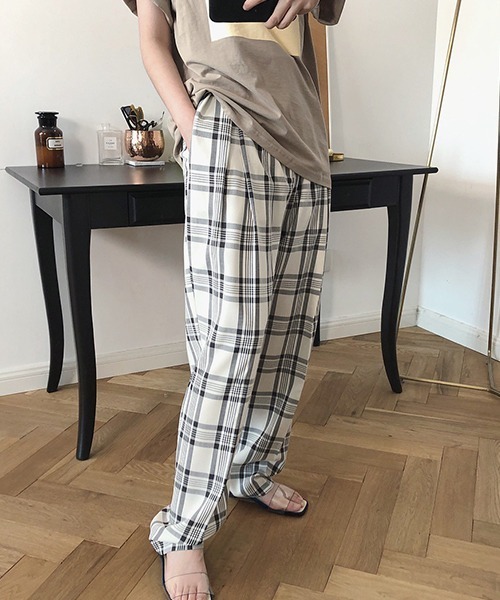 chuclla（チュクラ）の「【chuclla】チェック タックスラックス chw1103（スラックス・レディース・ホワイト/カーキ・S/M）」の6枚目の写真