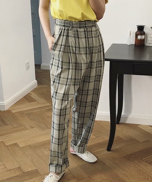 chuclla（チュクラ）の「【chuclla】チェック タックスラックス chw1103（スラックス・レディース・ホワイト/カーキ・S/M）」の10枚目の写真