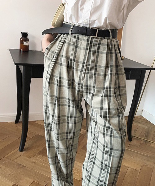 chuclla（チュクラ）の「【chuclla】チェック タックスラックス chw1103（スラックス・レディース・ホワイト/カーキ・S/M）」の13枚目の写真