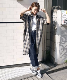 【KANGOL/カンゴール】チェックシャツワンピース ビッグシルエット/オーバーサイズ ワンポイント