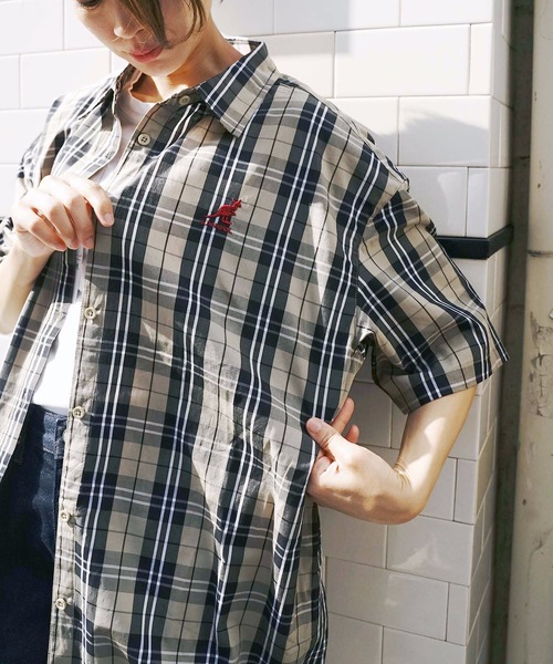 KANGOL(カンゴール)の「【KANGOL/カンゴール】チェックシャツワンピース ビッグシルエット/オーバーサイズ ワンポイント(シャツワンピース・レディース・ホワイト/ベージュ/ブラウン・LARGE/MEDIUM)」の4枚目の写真