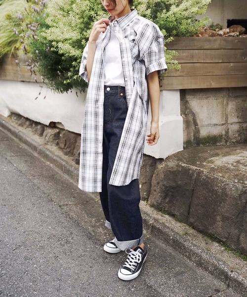 KANGOL(カンゴール)の「【KANGOL/カンゴール】チェックシャツワンピース ビッグシルエット/オーバーサイズ ワンポイント(シャツワンピース・レディース・ホワイト/ベージュ/ブラウン・LARGE/MEDIUM)」の9枚目の写真
