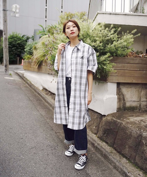 KANGOL(カンゴール)の「【KANGOL/カンゴール】チェックシャツワンピース ビッグシルエット/オーバーサイズ ワンポイント(シャツワンピース・レディース・ホワイト/ベージュ/ブラウン・LARGE/MEDIUM)」の10枚目の写真