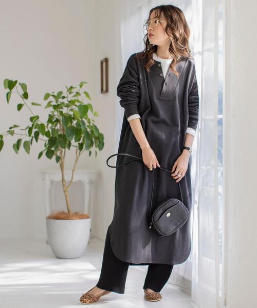 coen（コーエン）の「【WEB限定カラー】オーガニックUSAコットン裏毛ワンピース（ワンピース・レディース・ベージュ/ブラック/ライム/コバルトブルー・FREE）」の2枚目の写真