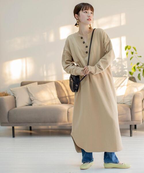 coen（コーエン）の「【WEB限定カラー】オーガニックUSAコットン裏毛ワンピース（ワンピース・レディース・ベージュ/ブラック/ライム/コバルトブルー・FREE）」の18枚目の写真