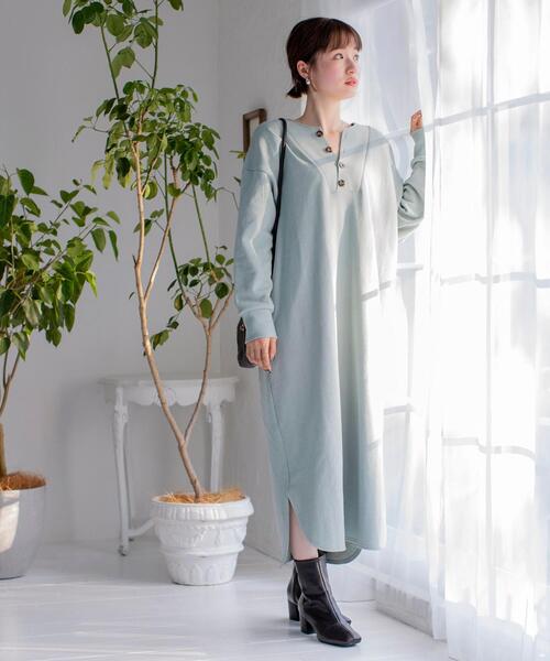 coen（コーエン）の「【WEB限定カラー】オーガニックUSAコットン裏毛ワンピース（ワンピース・レディース・ベージュ/ブラック/ライム/コバルトブルー・FREE）」の22枚目の写真