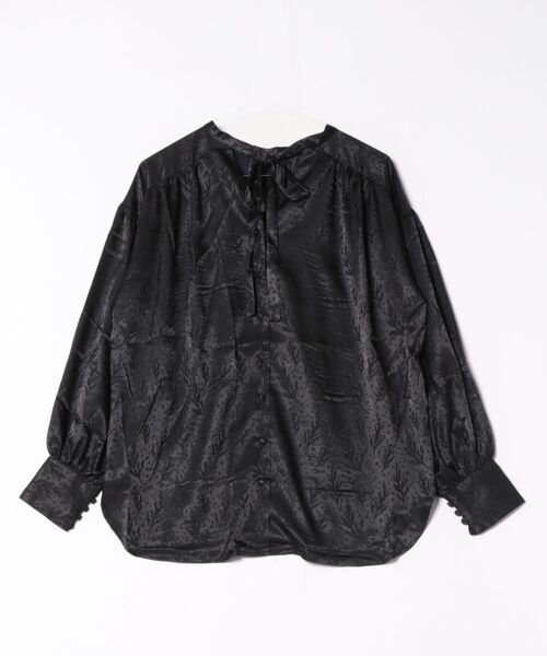 STYLEBLOCK(スタイルブロック)の「ジャガードリーフ柄ギャザーブラウス(シャツ/ブラウス・レディース・アイボリー/ホワイト/ブラック・M)」の4枚目の写真