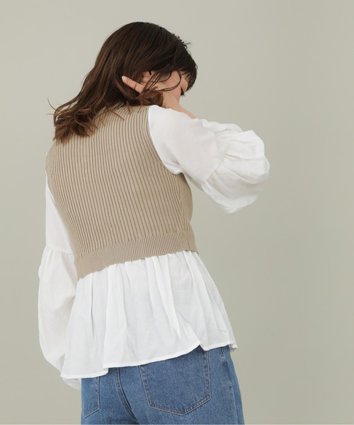 sakishimatokyo（サキシマトーキョー）の「【ZOZO限定】サキシマamp「ニットベストツキボリューム袖シャツ」（シャツ/ブラウス・レディース・ブルー/モカ/ブラック/ベージュ・FREE）」の4枚目の写真