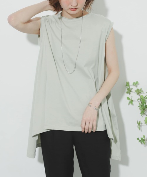 SENSE OF PLACE by URBAN RESEARCH（センスオブプレイスバイアーバンリサーチ）の「オーガニックコットンノースリーブTシャツ（Tシャツ/カットソー・レディース・ライトカーキ/ライトベージュ/オフホワイト/ベージュ/ブラック・ONE）」の5枚目の写真