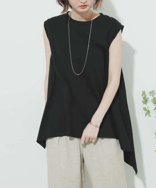 SENSE OF PLACE by URBAN RESEARCH（センスオブプレイスバイアーバンリサーチ）の「オーガニックコットンノースリーブTシャツ（Tシャツ/カットソー・レディース・ライトカーキ/ライトベージュ/オフホワイト/ベージュ/ブラック・ONE）」の3枚目の写真