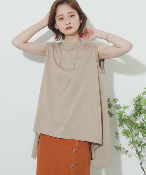 SENSE OF PLACE by URBAN RESEARCH（センスオブプレイスバイアーバンリサーチ）の「オーガニックコットンノースリーブTシャツ（Tシャツ/カットソー・レディース・ライトカーキ/ライトベージュ/オフホワイト/ベージュ/ブラック・ONE）」の19枚目の写真