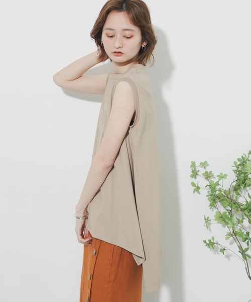 SENSE OF PLACE by URBAN RESEARCH（センスオブプレイスバイアーバンリサーチ）の「オーガニックコットンノースリーブTシャツ（Tシャツ/カットソー・レディース・ライトカーキ/ライトベージュ/オフホワイト/ベージュ/ブラック・ONE）」の20枚目の写真