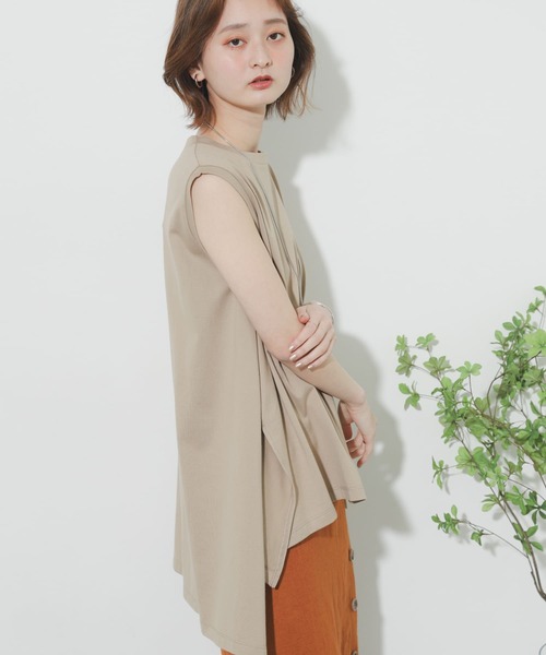 SENSE OF PLACE by URBAN RESEARCH（センスオブプレイスバイアーバンリサーチ）の「オーガニックコットンノースリーブTシャツ（Tシャツ/カットソー・レディース・ライトカーキ/ライトベージュ/オフホワイト/ベージュ/ブラック・ONE）」の22枚目の写真